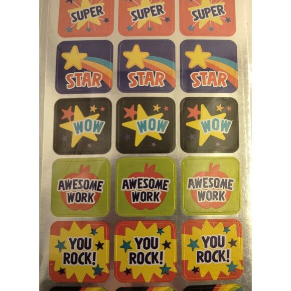 American Greetings Teacher Reward Stickers 72 Kids Wow Awesome Super You Rock - Picture 3 of 6